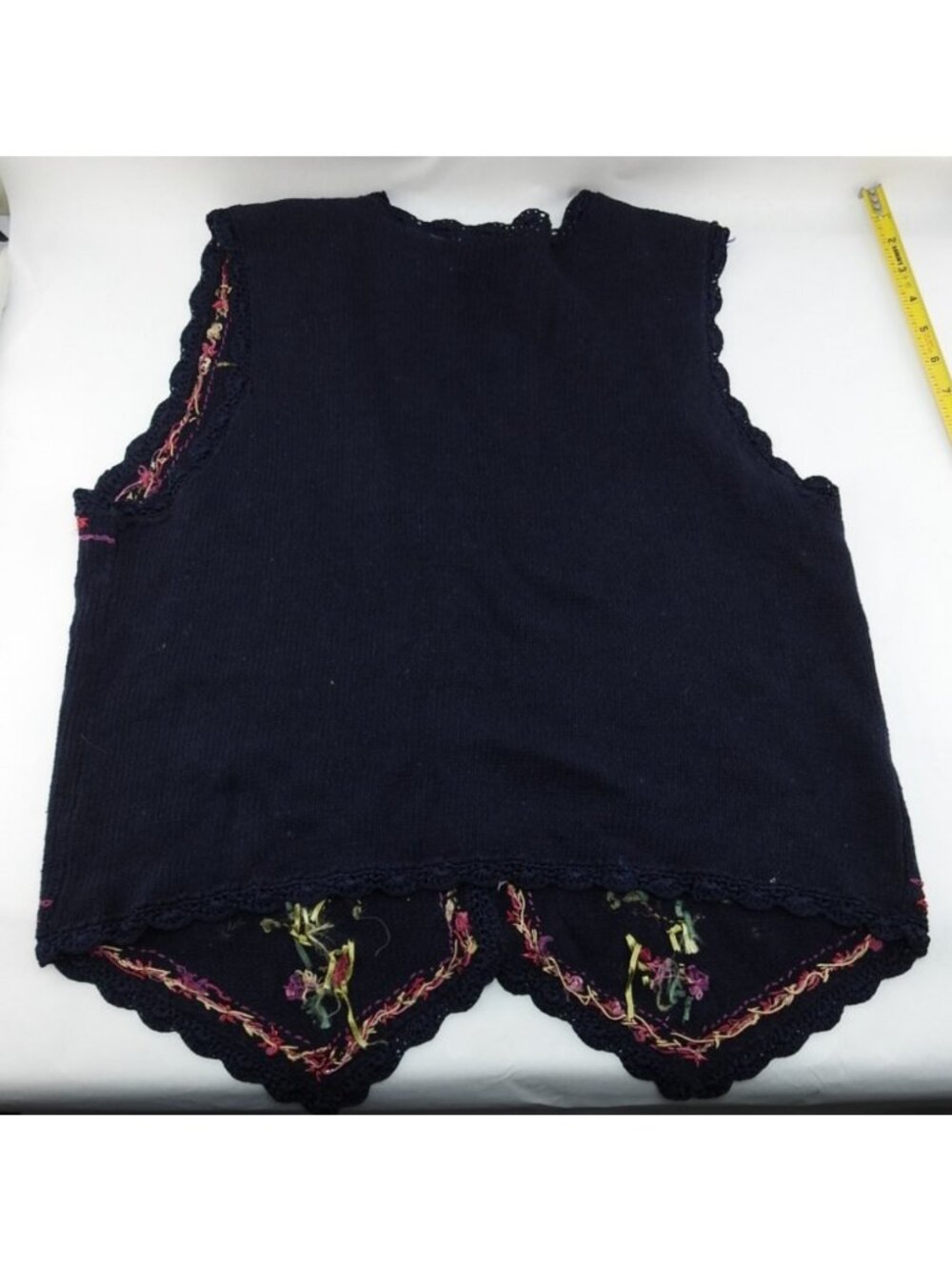 Vintage Erika Floral Embroidered Sweater Vest Navy Cottage Core Size L Pink - Picture 6 of 6